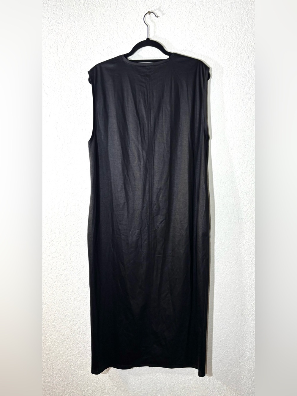 Helmut Lang Glossy Black Sleeveless Midi Dress Faux Leather Look Size Large - Picture 9 of 16